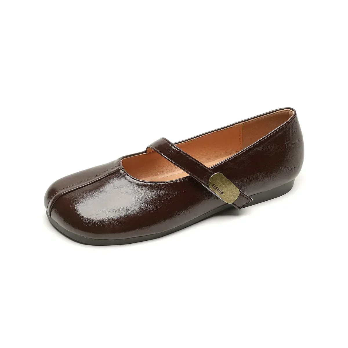 Damen Mary Jane Schuhe Runder Zehenabschluss Flach Leder