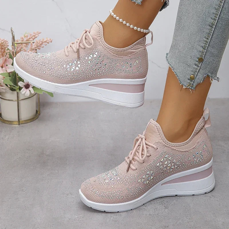 Damen Orthopädische Sneaker Strass Schnürung