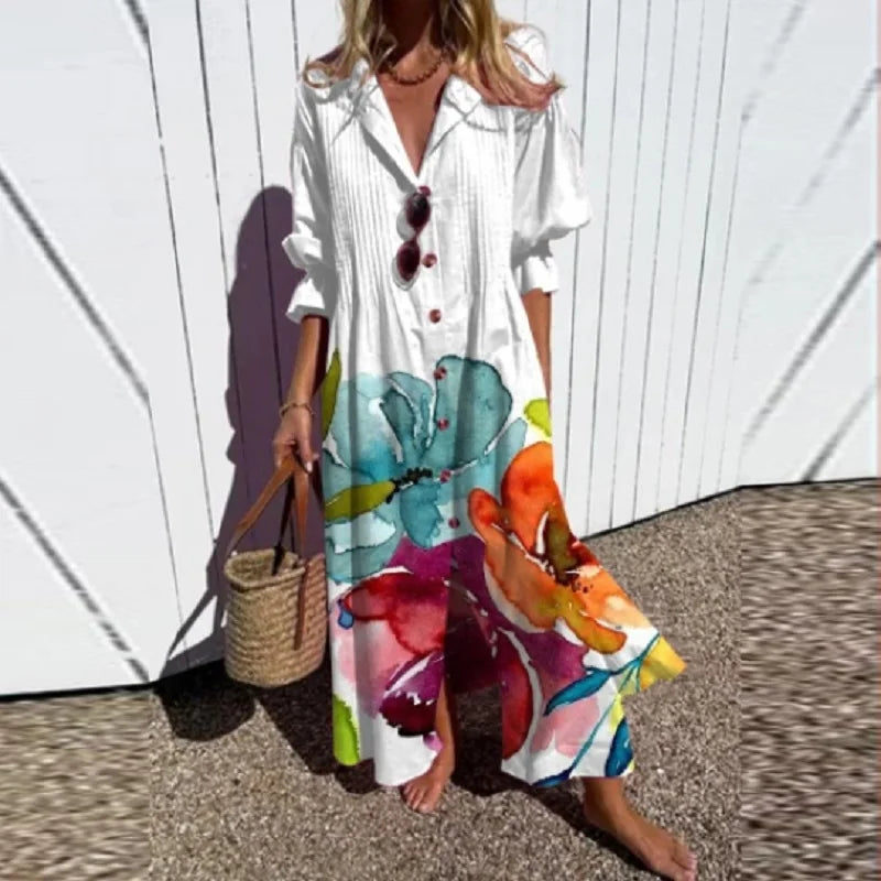 Norvielle Damen Bohemian Kleid Leicht Sommerfarben