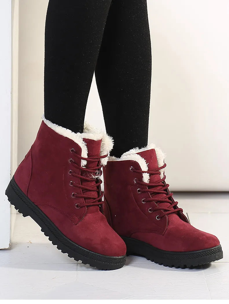 Norvielle Damen Schnürboots Gefüttert Warmfutter Rutschfeste Sohle
