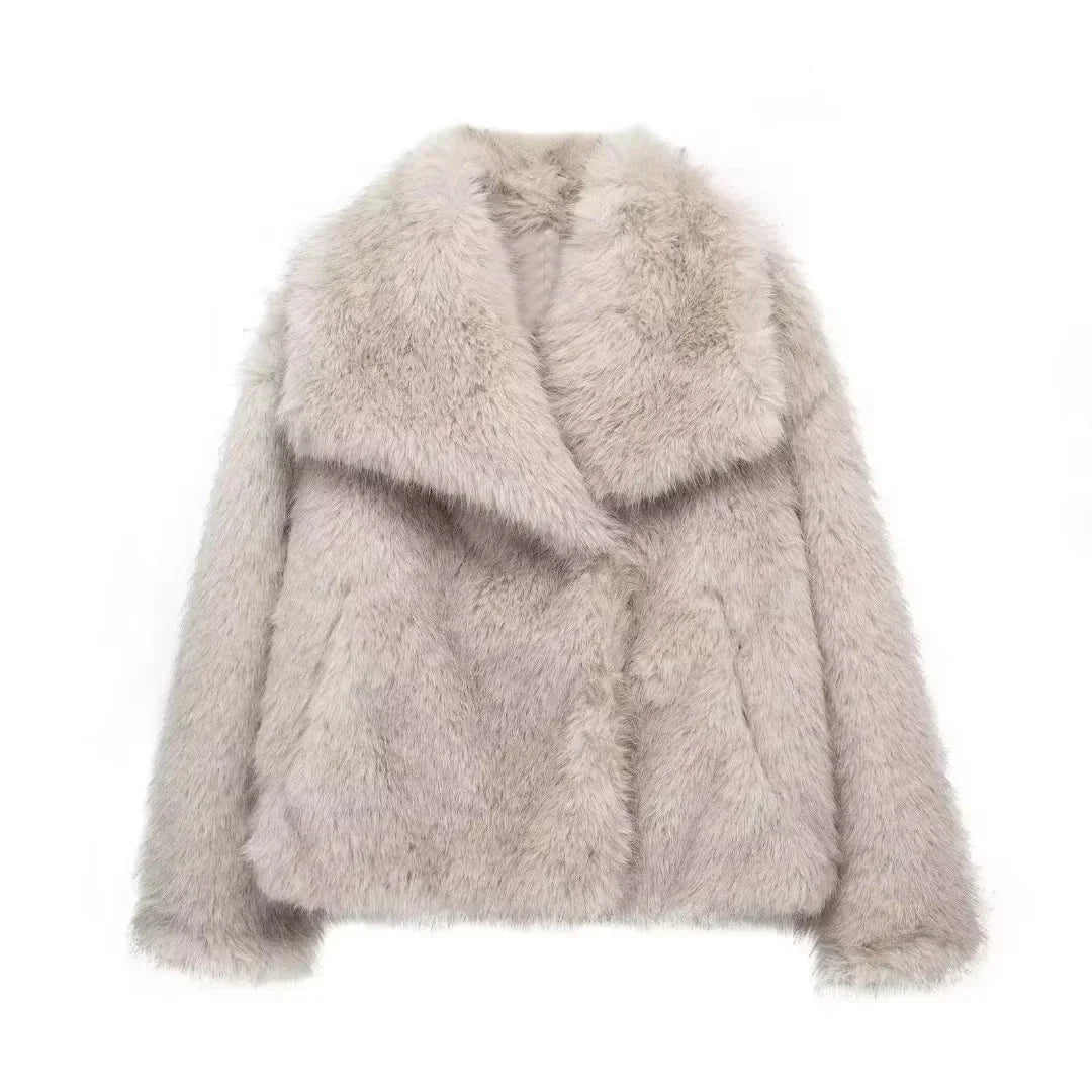 Damen Kunstfelljacke Uni Warm