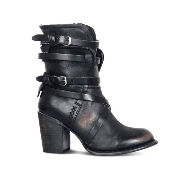 Rebelia Stiefeletten mit Riemen, Schnallen & Reißverschluss in Schwarz