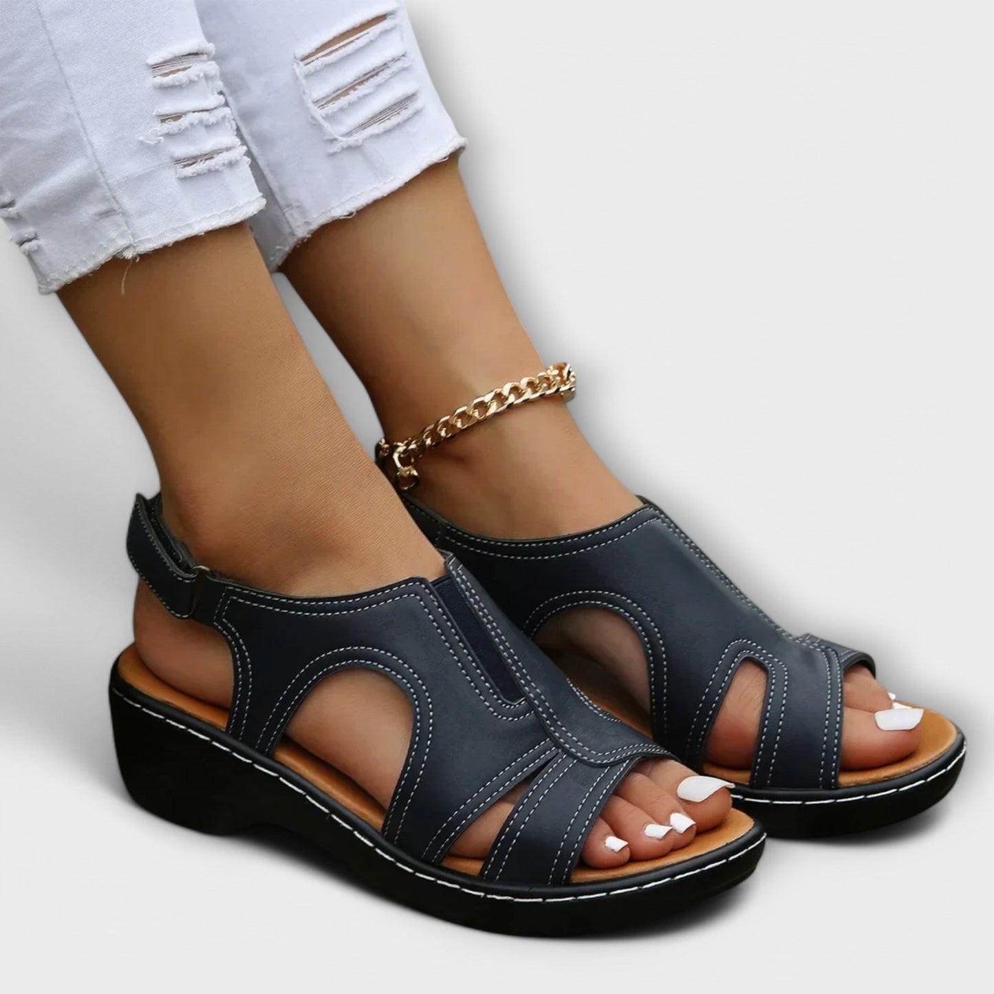 Damen Orthopädische Ledersandalen Komfortabsatz