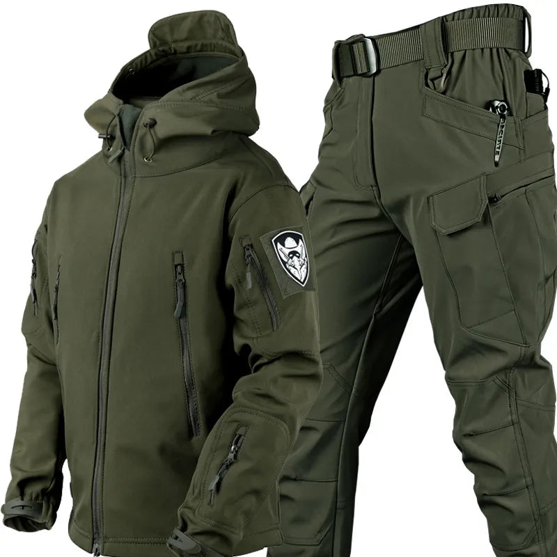 Herren Tactical Set Kapuzenjacke Mehrfach-Taschen Hose Wind-