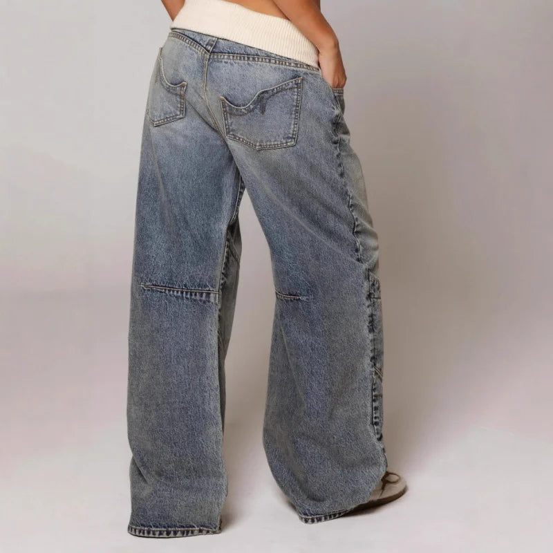 Damen Baggy Jeans Niedriger Bund Weites Bein