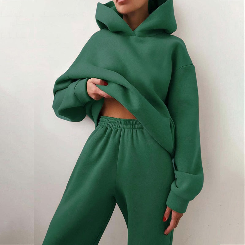 Damen Jogging-Set Oversized Weiche Baumwolle Kapuze