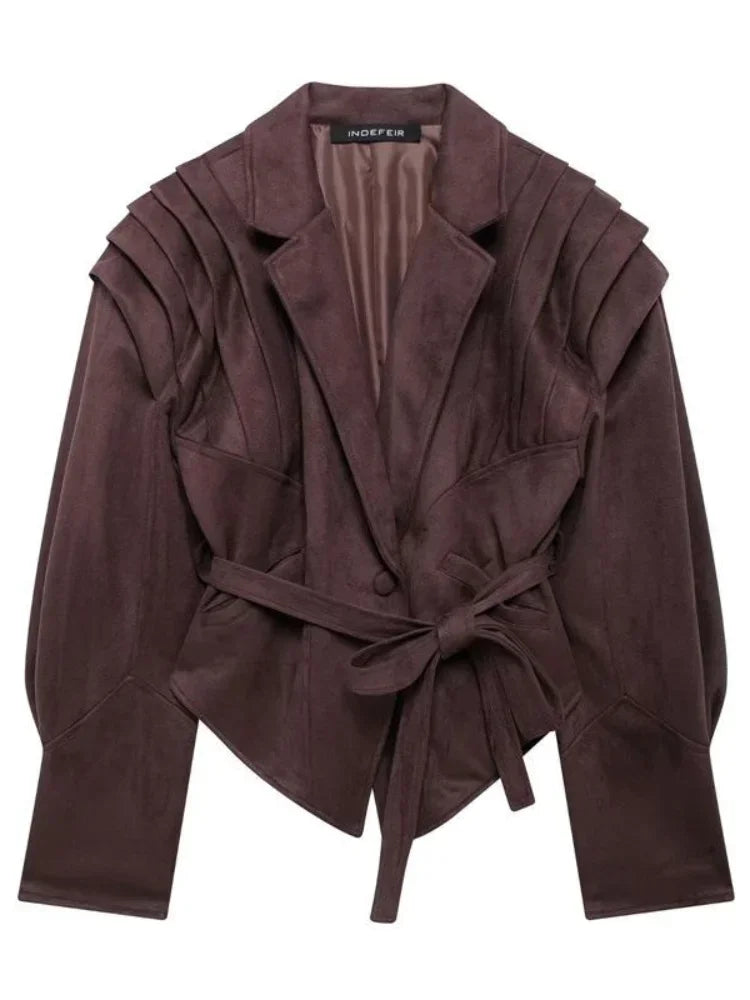 Damen Suede Jacke Vegan Veloria Taillengürtel