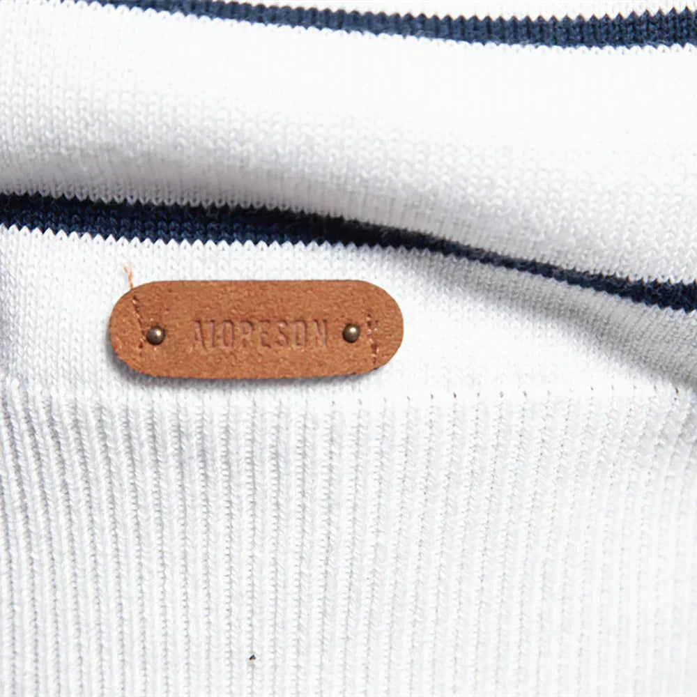 Herren Pullover Streifenmuster Merino-Wolle Bequem Marineblau