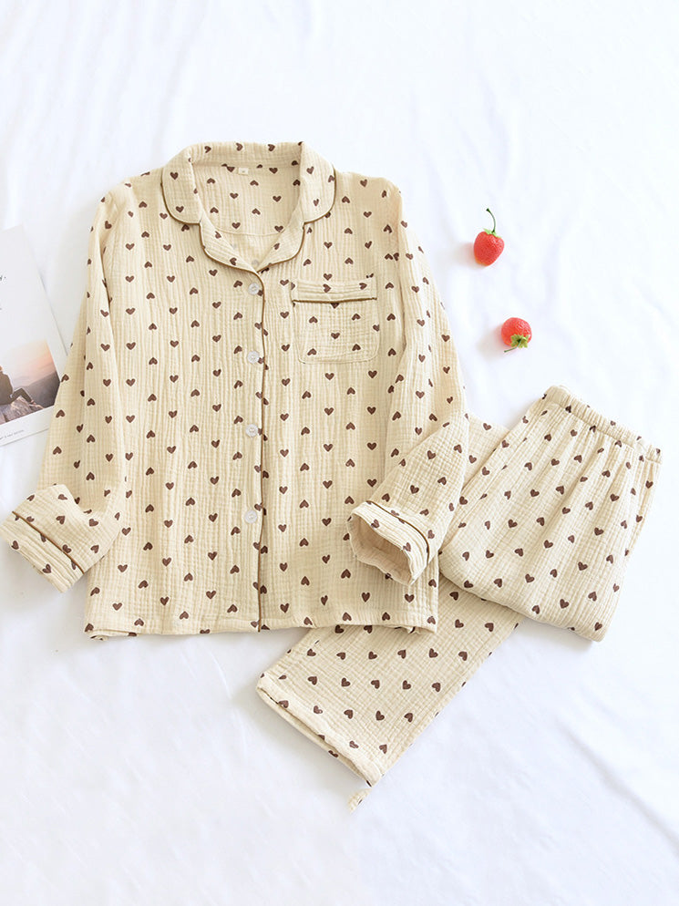 Damen Pyjama-Set Knopfleiste Teddybär-Motiv