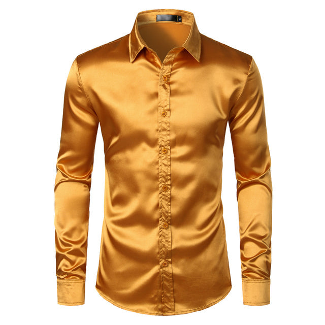 Satinhemd – Bügelfreies Herrenhemd mit Knöpfen-Gold-S-Chaps Herrenmode