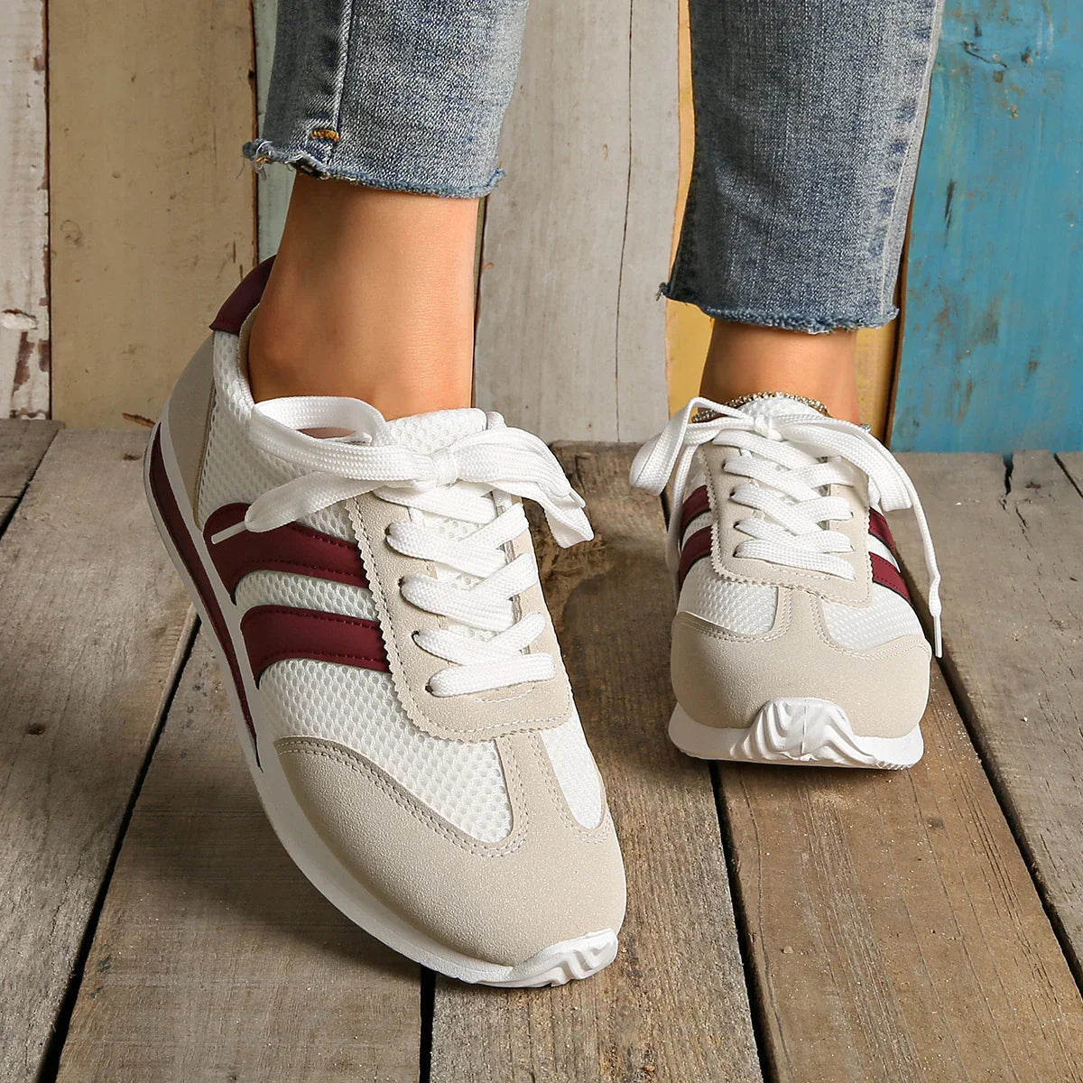 Damen Sneaker Schnürung Atmungsaktives Mesh