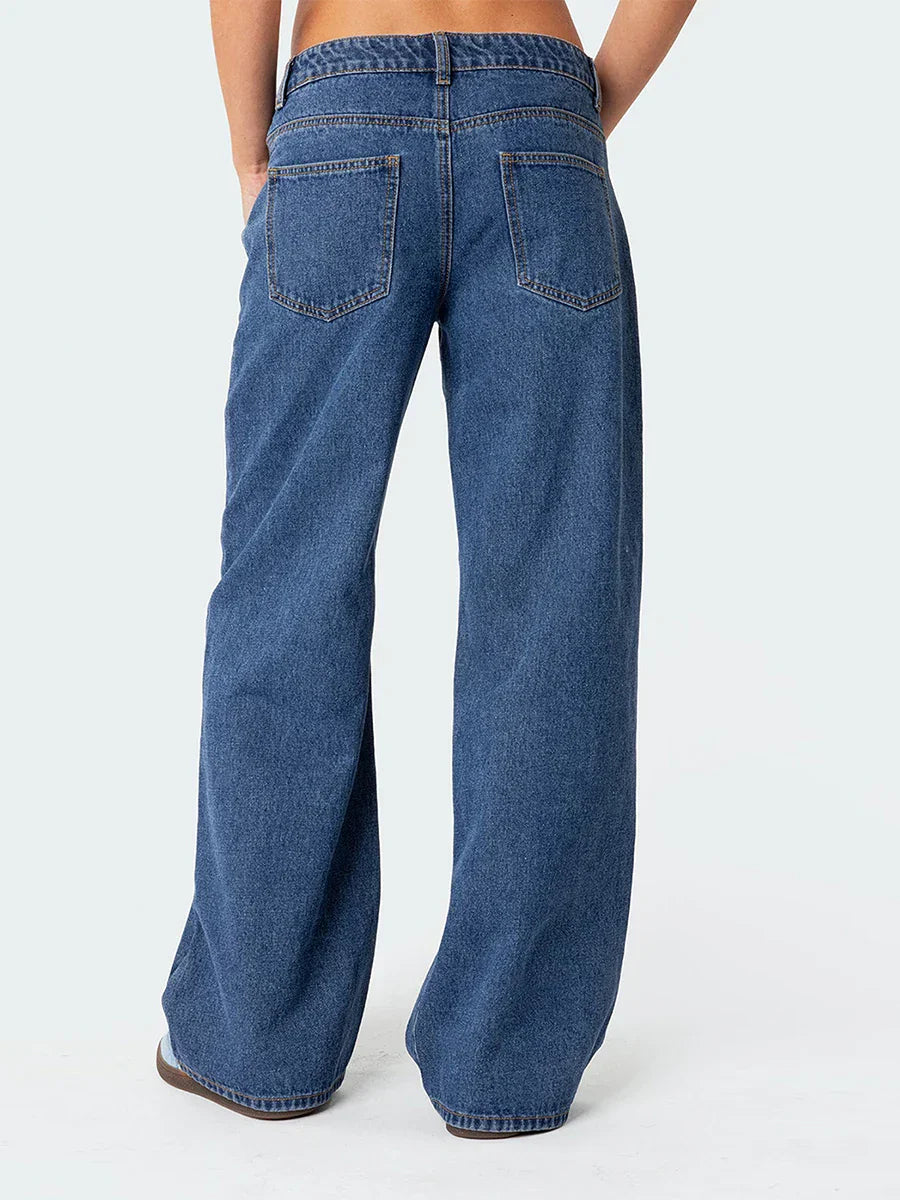Damen Weitbein Jeans Dunkelblau Vintage