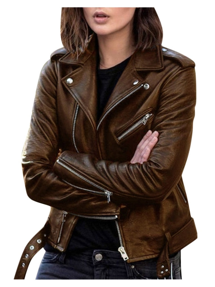 Norvielle Damen Kunstlederjacke Slim Fit