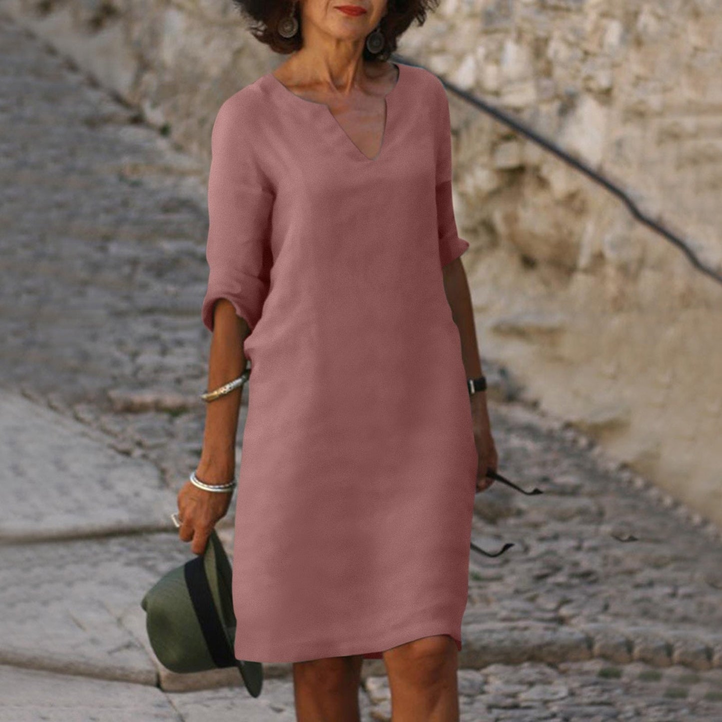 Damen Sommerkleid Leicht Feminin Pastell Rosa