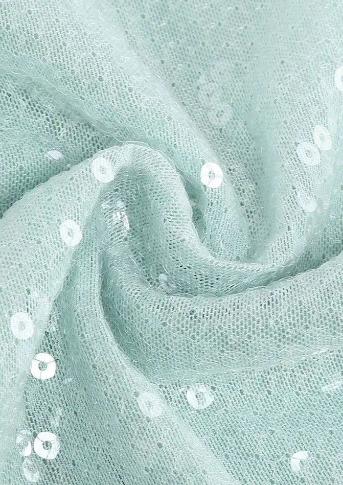 Mintgrünes Damenkleid mit Spitze und Langen Ärmeln Glitzer