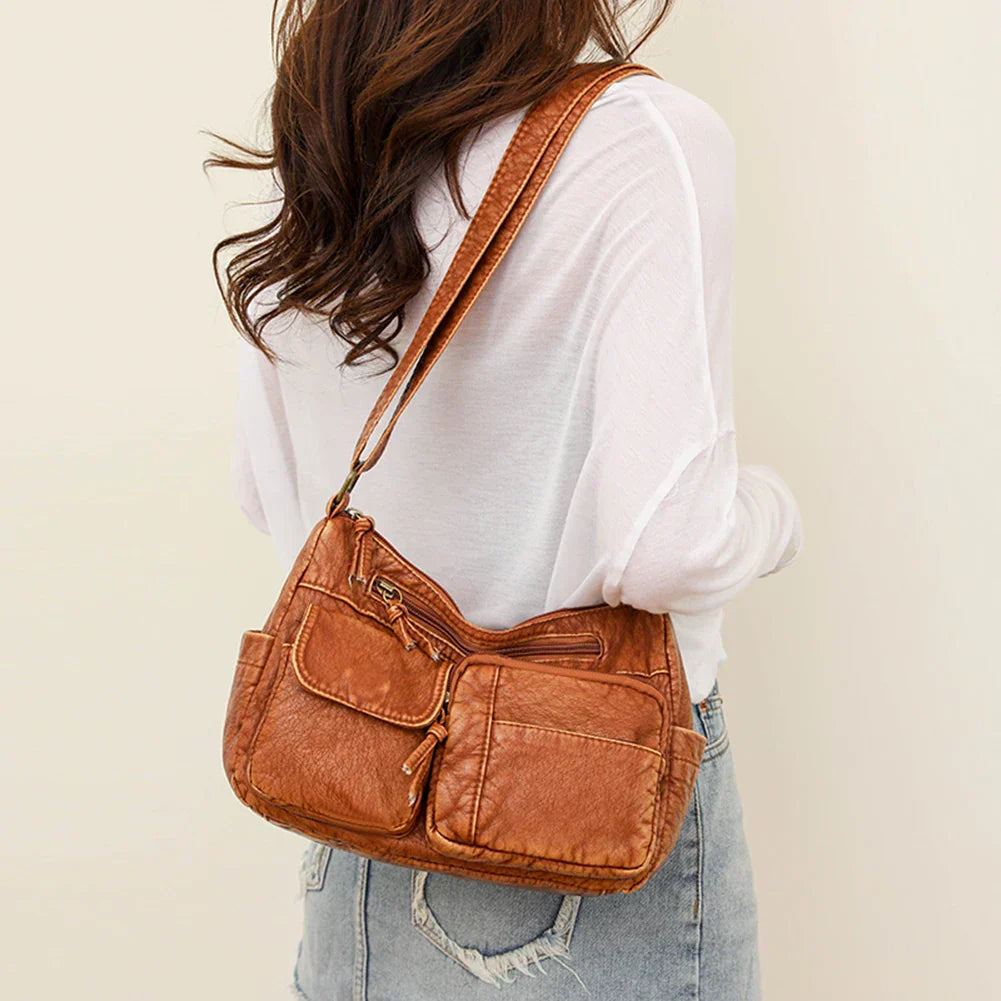Norvielle Damen Luxe Schultertasche Mehrfachfächer