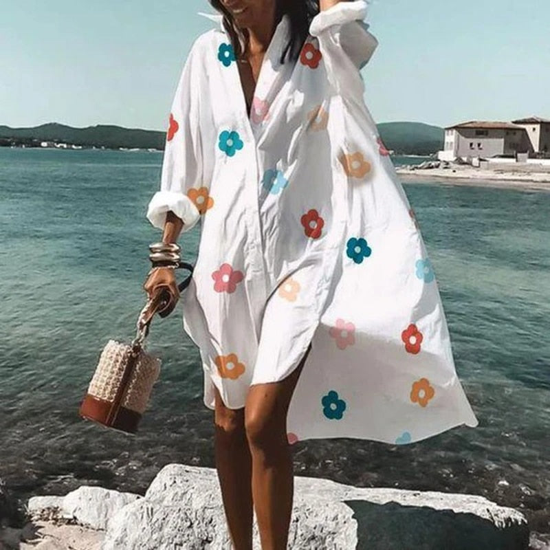 Damen Strandkleid Langarm Mit Kragen
