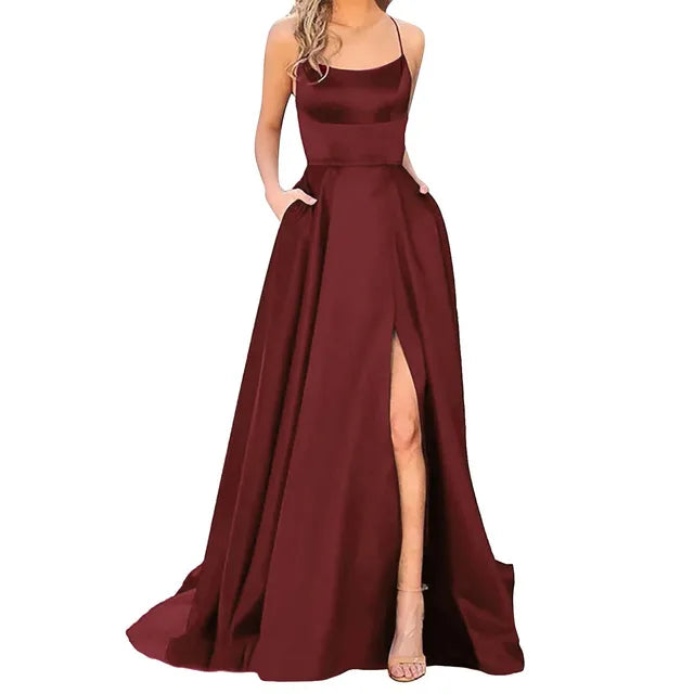 Eternal Elegance Damen Brautjungfernkleid Hoch Schlitz