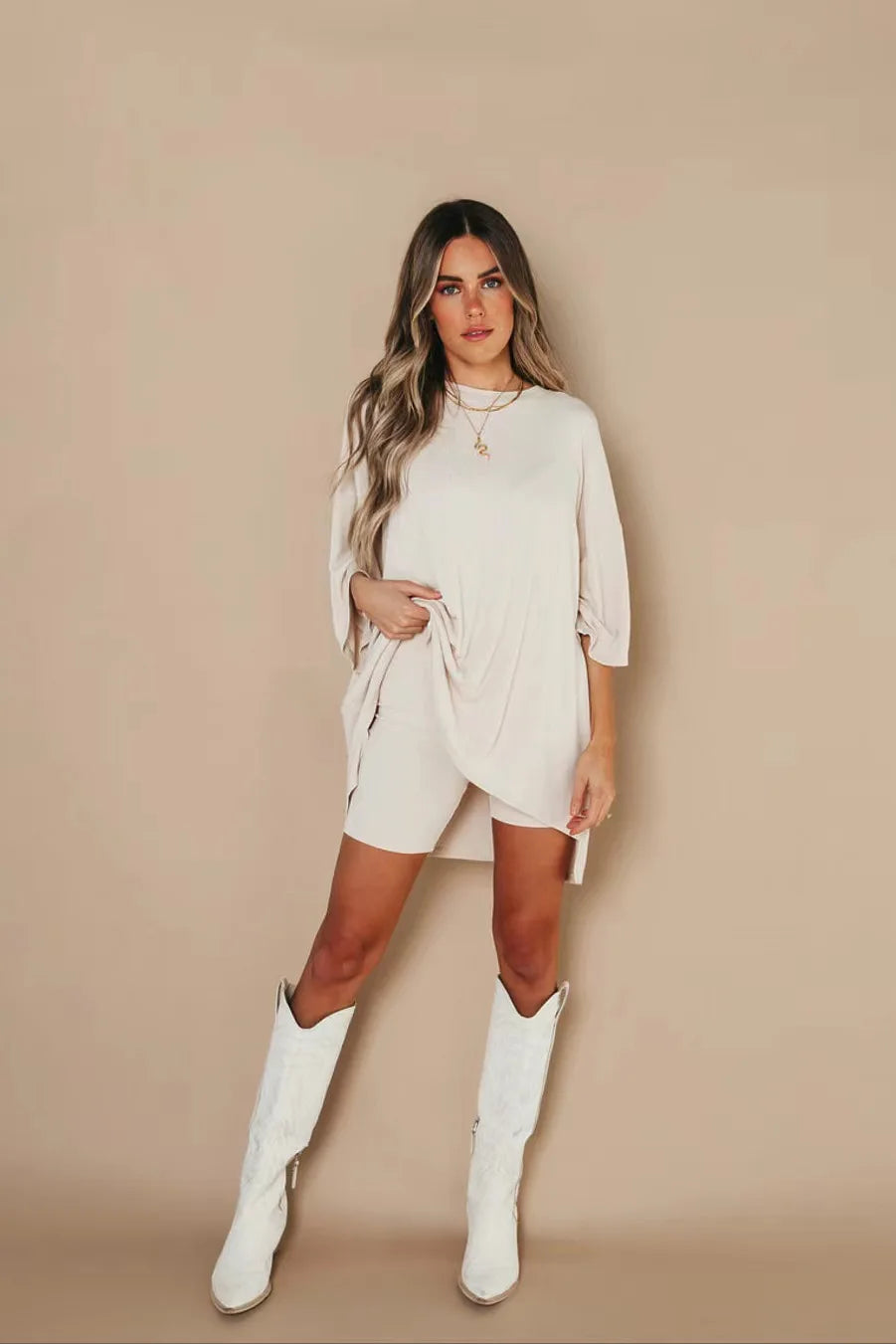 Damen Lounge Set Oversized T-Shirt Biker-Shorts