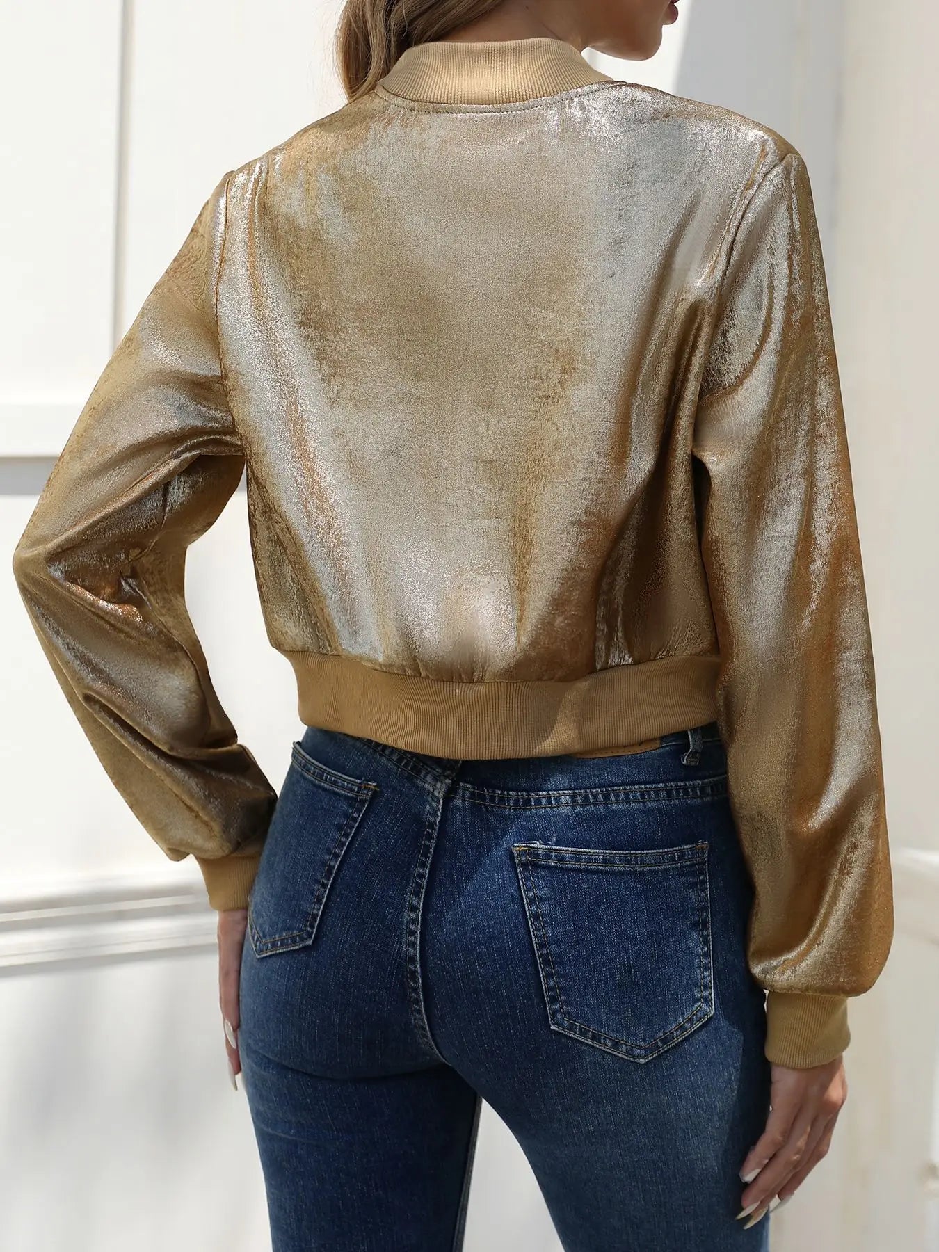 Bomberjacke Damen gold glänzend cropped