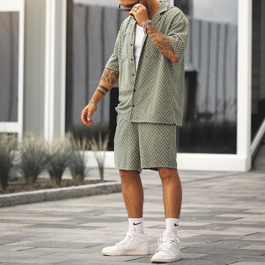 Shorts und Hemd im Set | Knopfleiste | Kurze Ärmel | Zweiteiliges Set | Sommerkleidung für Männer-Chaps Herrenmode