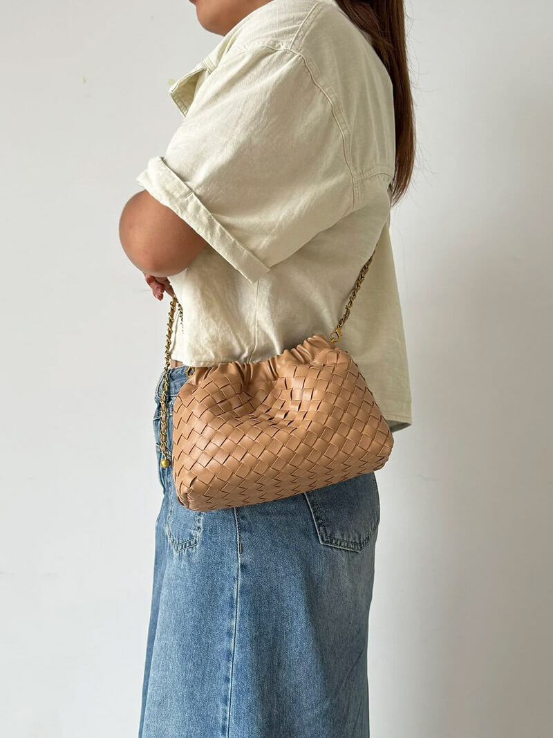 Damenhandtasche Goldkette Leder