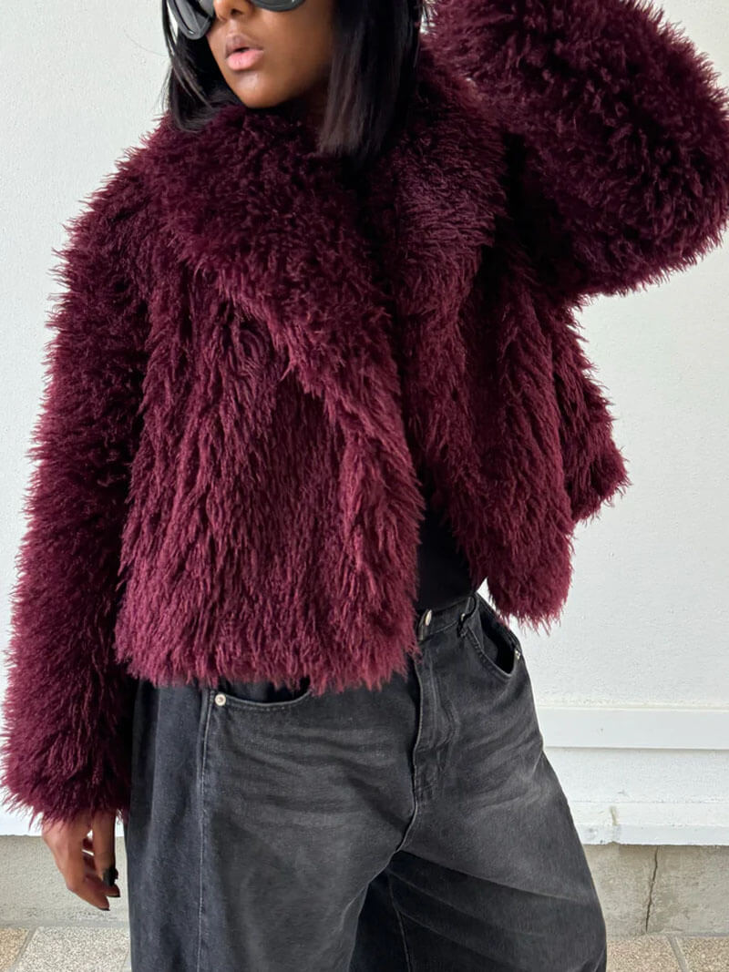 Herren Kunstpelzjacke Reverskragen Flauschig