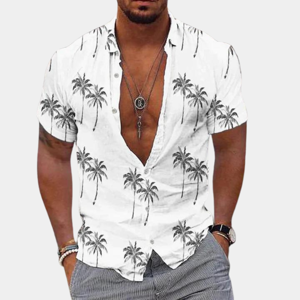 Sommerhemd | geknöpft | kurze Ärmel | Hawaiihemd | Herrenhemden-Weiß-S-Chaps Herrenmode