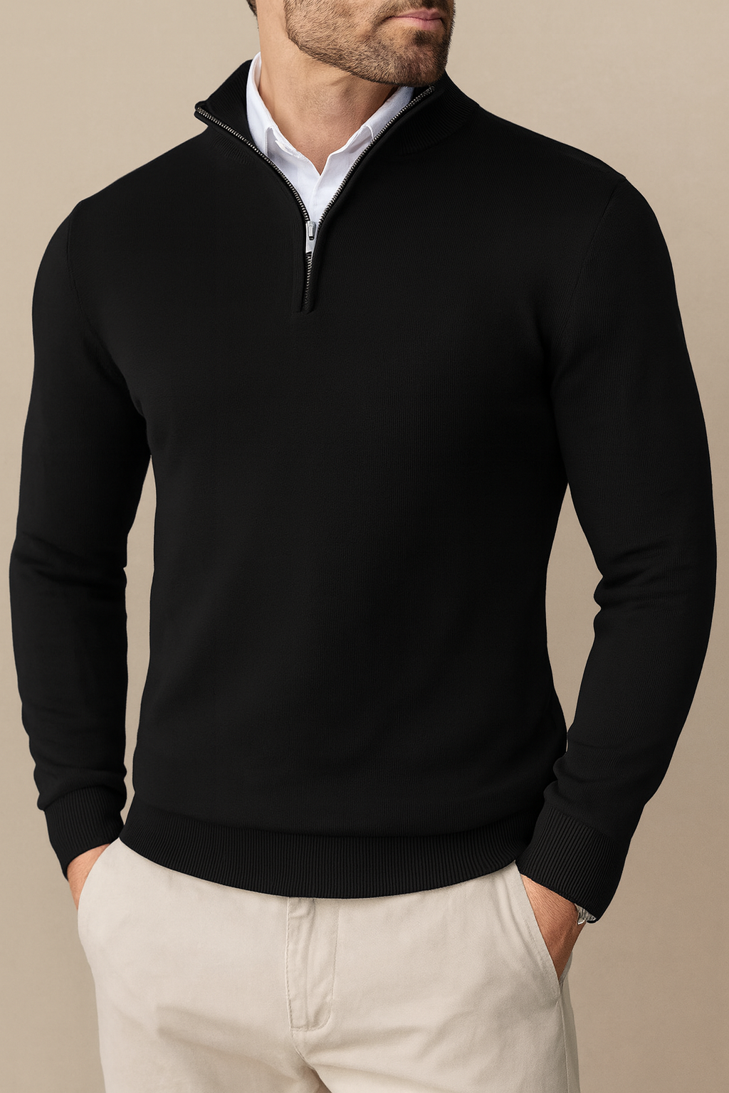 Herren Pullover Viertel-Reißverschluss Komfortabel Grau