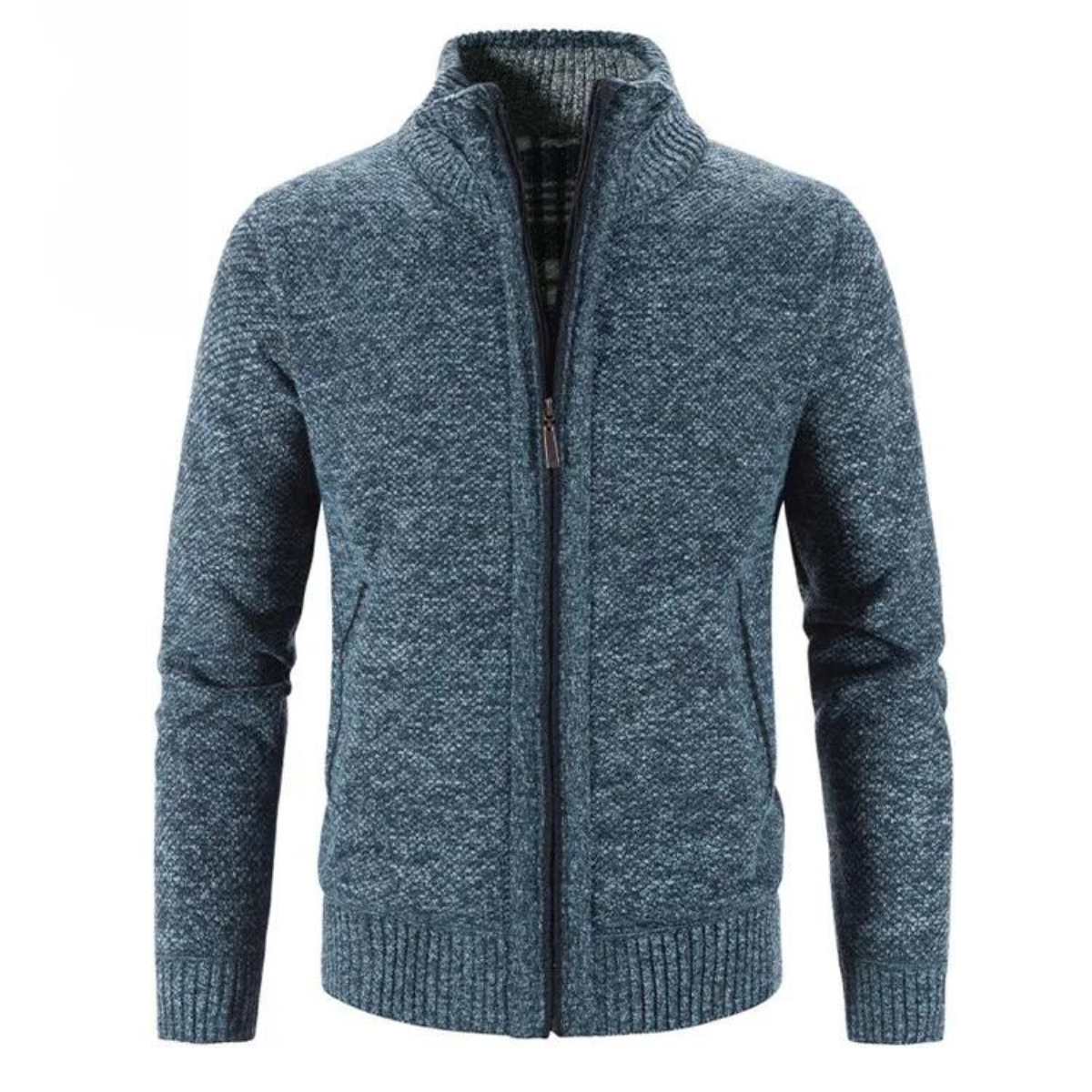Strickjacke – Warme Herrenjacke mit Reißverschluss-Blau-M-Chaps Herrenmode