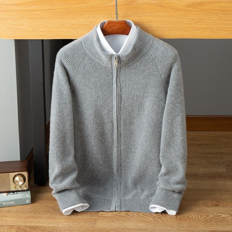 Strickjacke – Warme Strickjacke mit Reißverschluss für Männer-Grau-S-Chaps Herrenmode