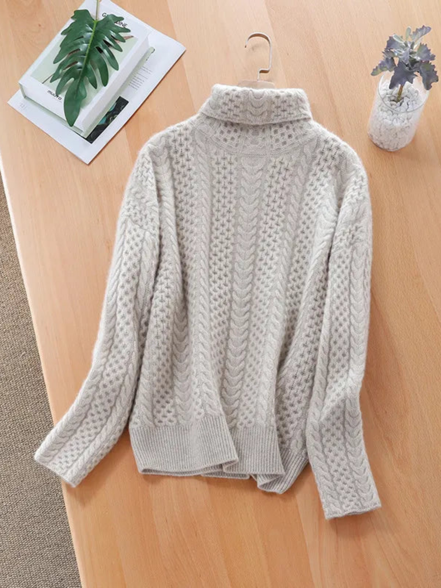 Damen Rollkragenpullover Kabelstrick Lockere Passform