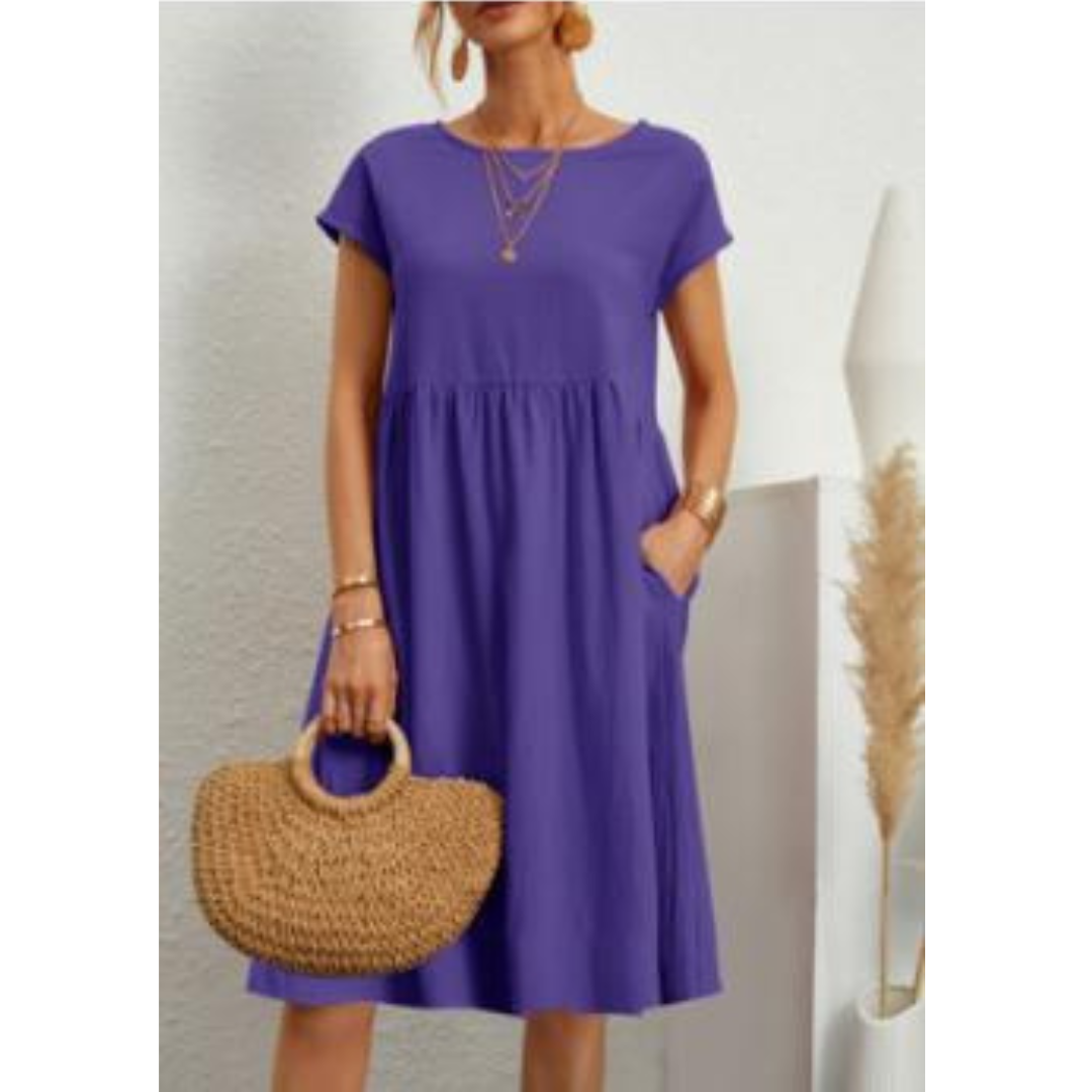 Damen Sommerkleid Kurzarm mit Taschen