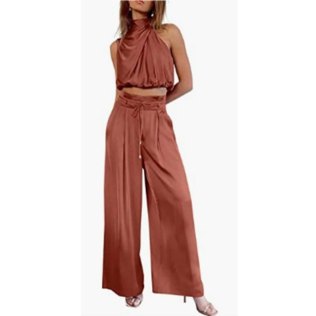 Damen Zweiteiliges Set Crop- und Weite Hose