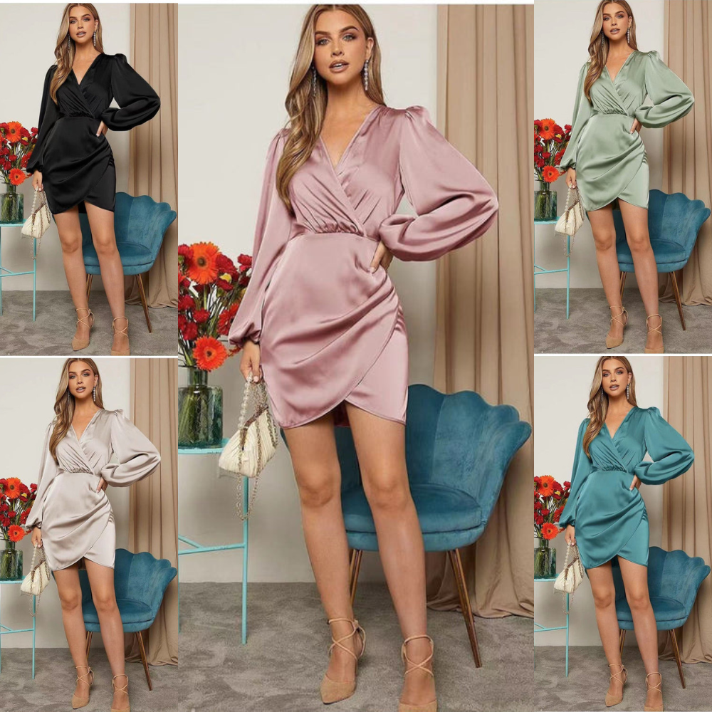 Norvielle Damen Minikleid Seidensatin Kurz
