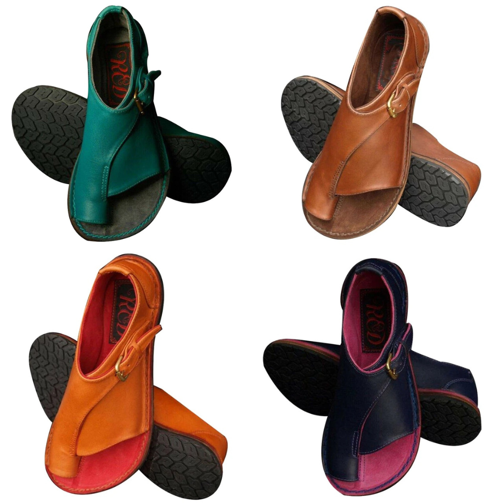 Damen Flache Sandalen Schnalle Leder
