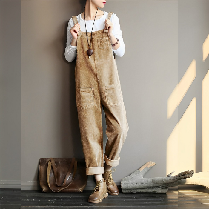 Damen Samt Latzhose Retro Grün