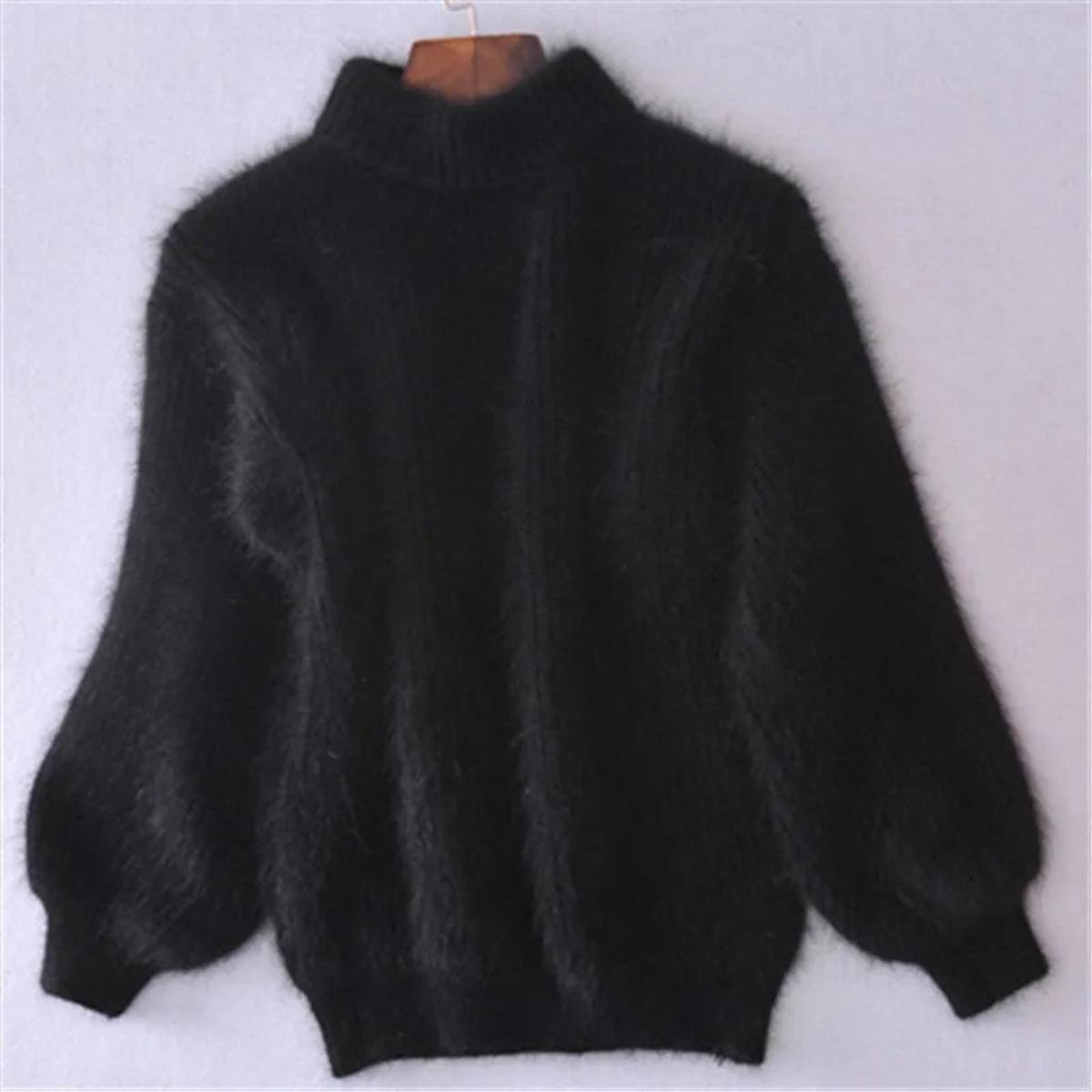 Damen Weicher Flauschiger Winterpullover Hochkragen