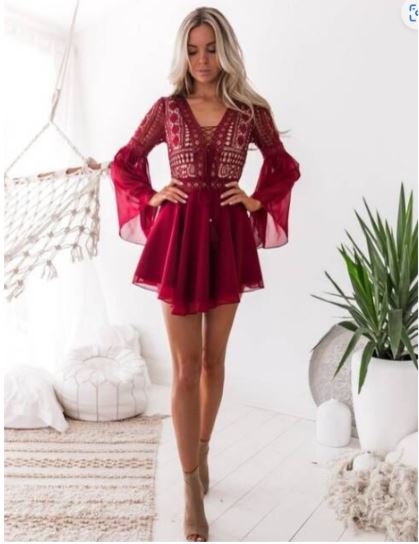 Norvielle Damen Kurzkleid Boho-Stil
