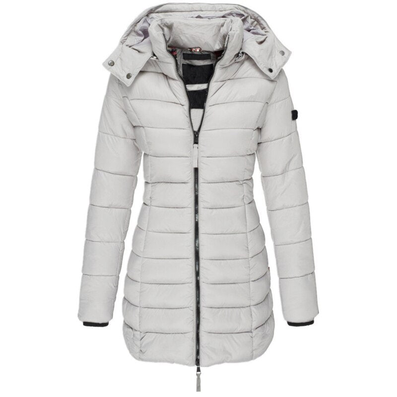Damen Winterparka Lang Gefüttert Mit Kapuze