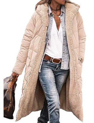 Damen Winterjacke Lang Wendebar Teddyfutter Warm