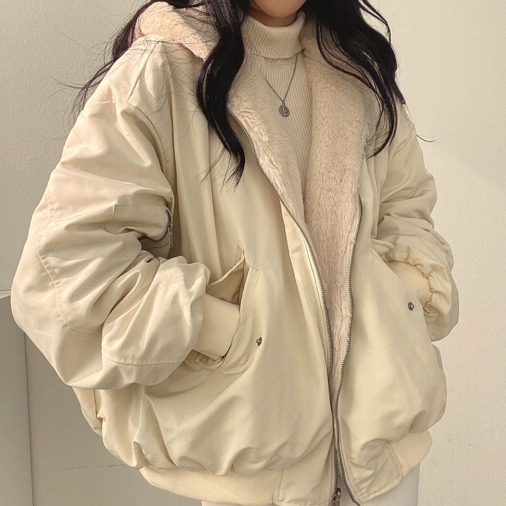 Damen Fleecejacke Umkehrbar Warme Winterjacke Mit Kapuze