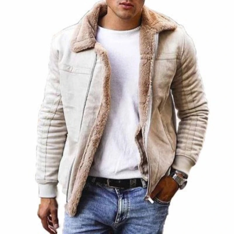 Winter-Lederjacke – Herren-Bikerjacke mit Fellfutter-Beige-S-Chaps Herrenmode