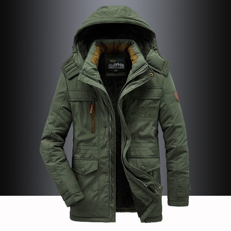 Winter Parka - Warme, mit Fleece gefütterte Winterjacke mit Kapuze für Männer-Dunkelgrün-S-Chaps Herrenmode