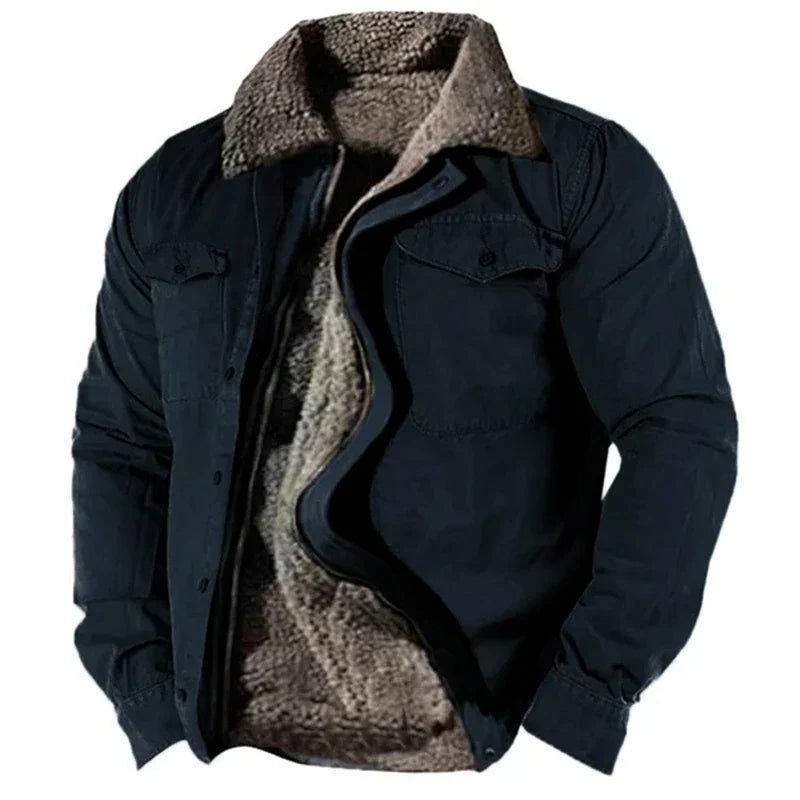Winterjacke - Herren Casual Zip-Up Fleece gefütterter Wintermantel-Dunkelblau-S-Chaps Herrenmode