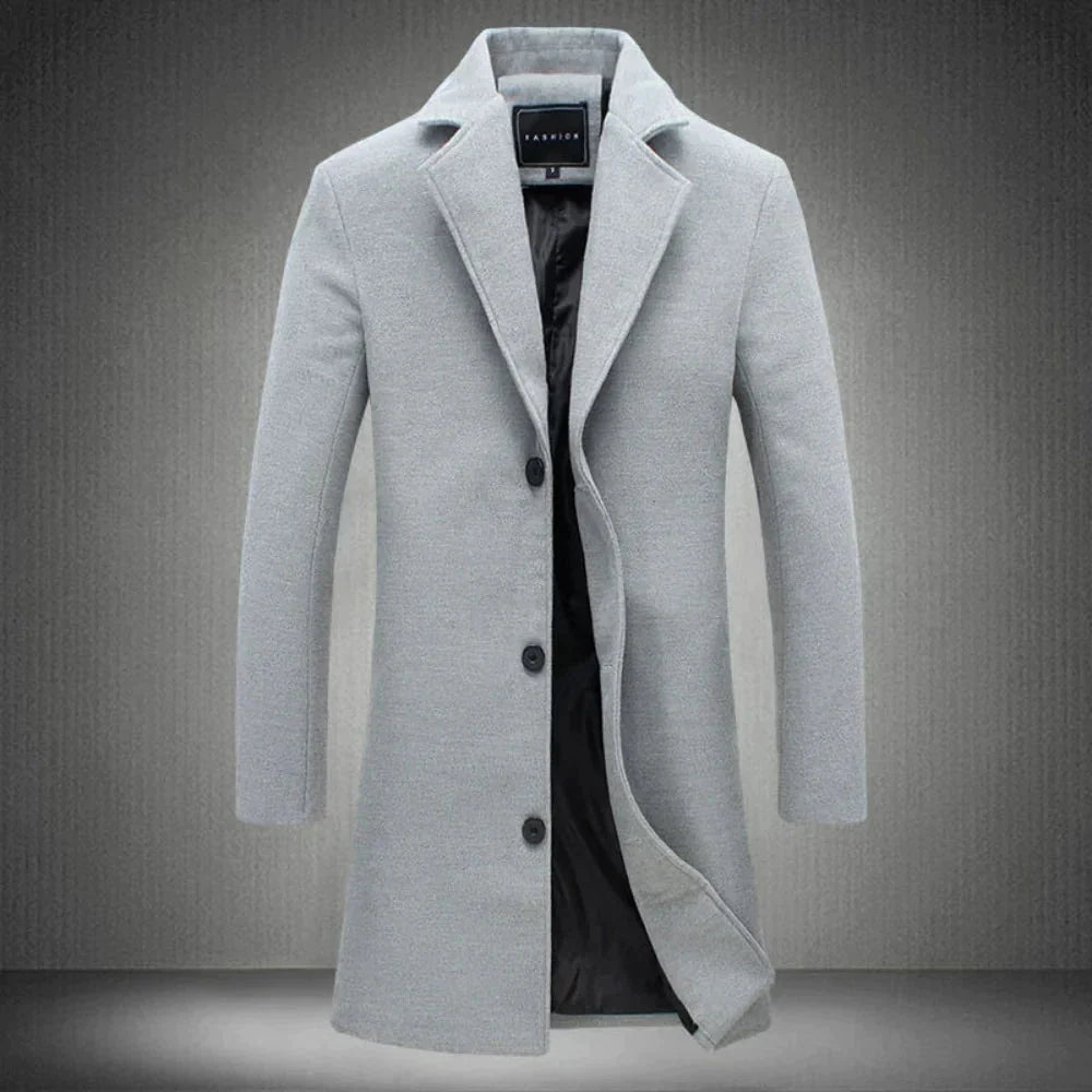 Wollmantel - Einreihig - Mittellang - Wintermantel - Winterjacke für Herren-Hellgrau-2XS-Chaps Herrenmode