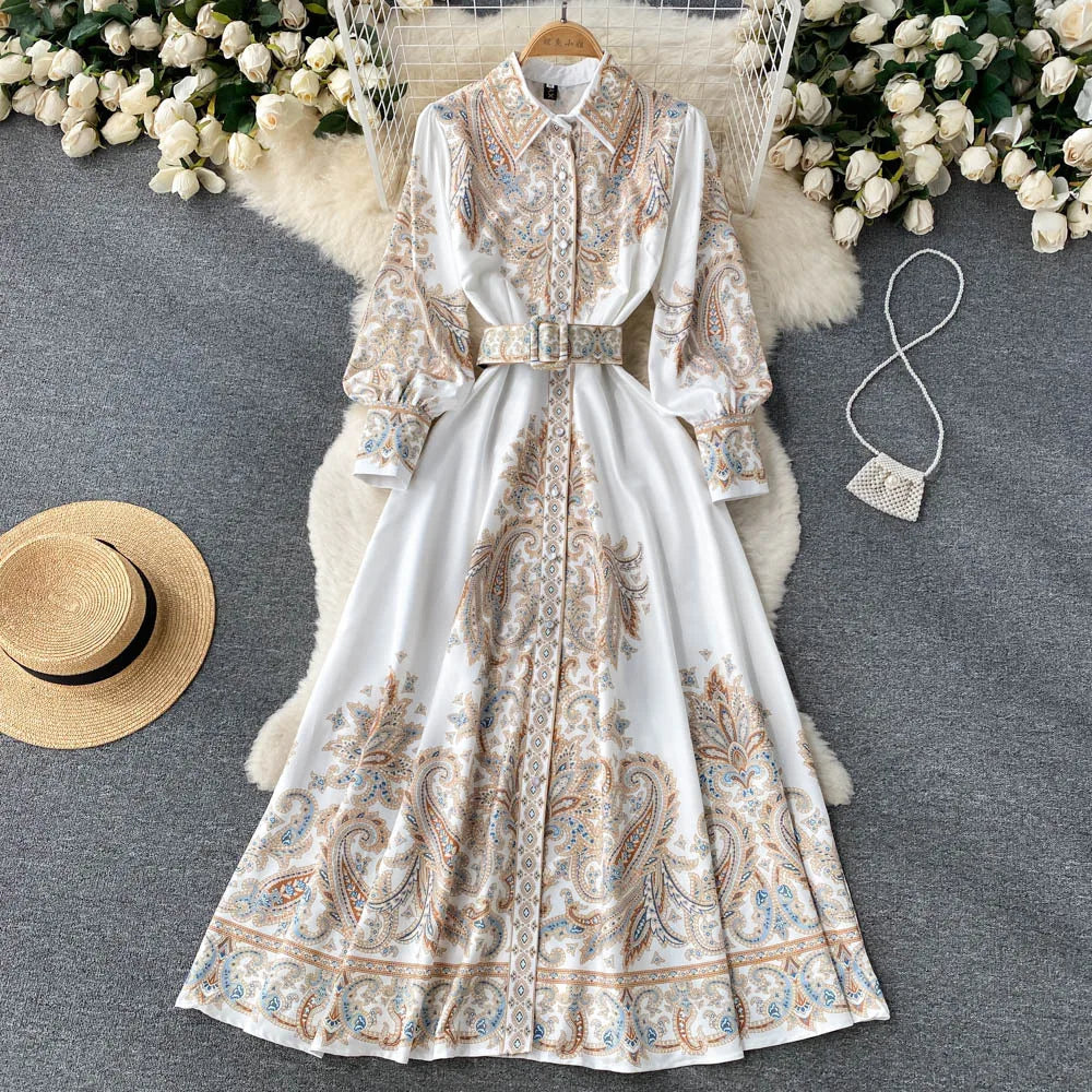 Damen A-Linienkleid mit Gürtel Blumenmuster