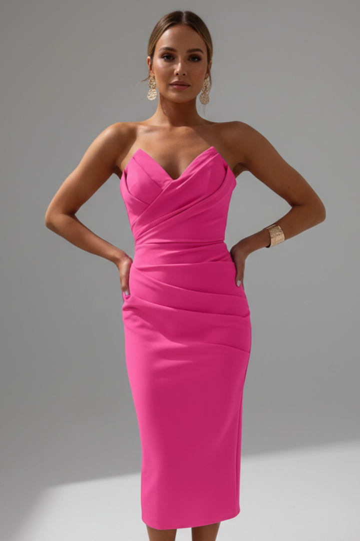 Damen Trägerloses Kleid Geraffter Rock