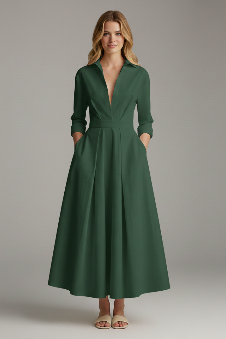 Damen Midikleid mit Knöpfen und Taillendetail