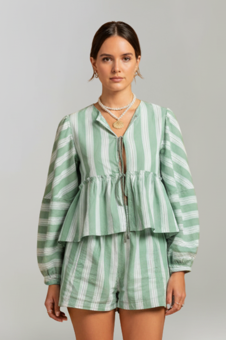 Damen Shorts Set Streifen Langärmlig